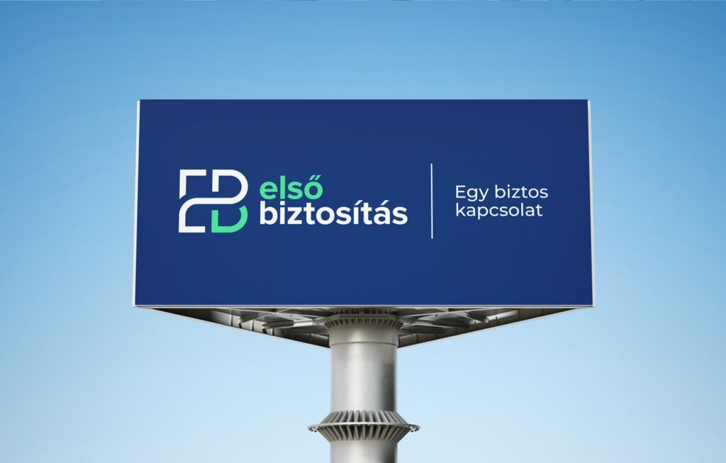 Óriásplakát a biztosítással foglalkozó cég logójával.