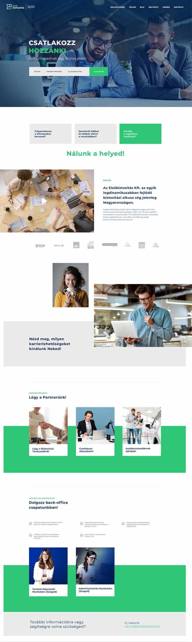 Karrier landing page design egy biztosító cégnek.