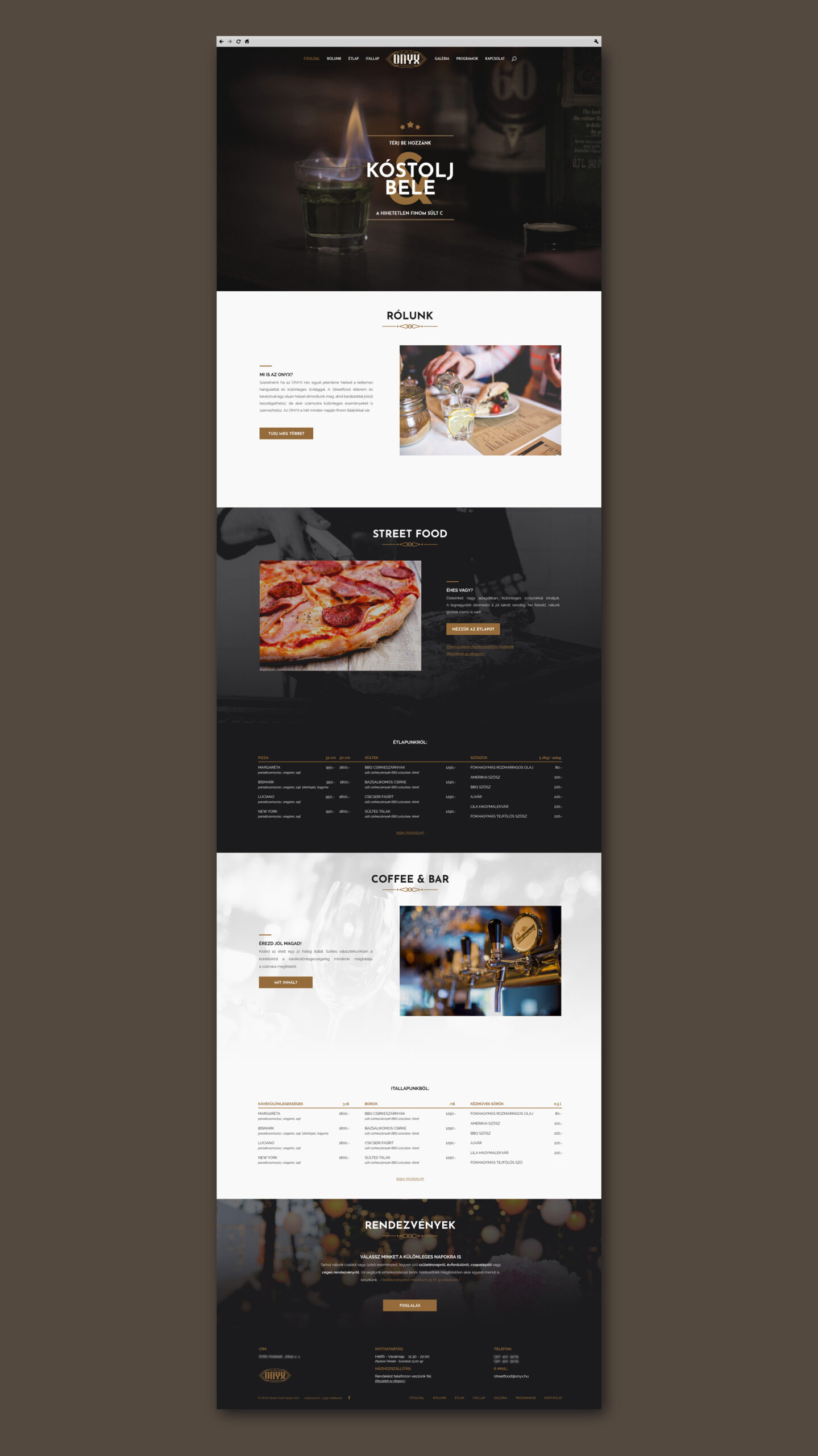 Egy streetfood étterem weblap főoldali designja.